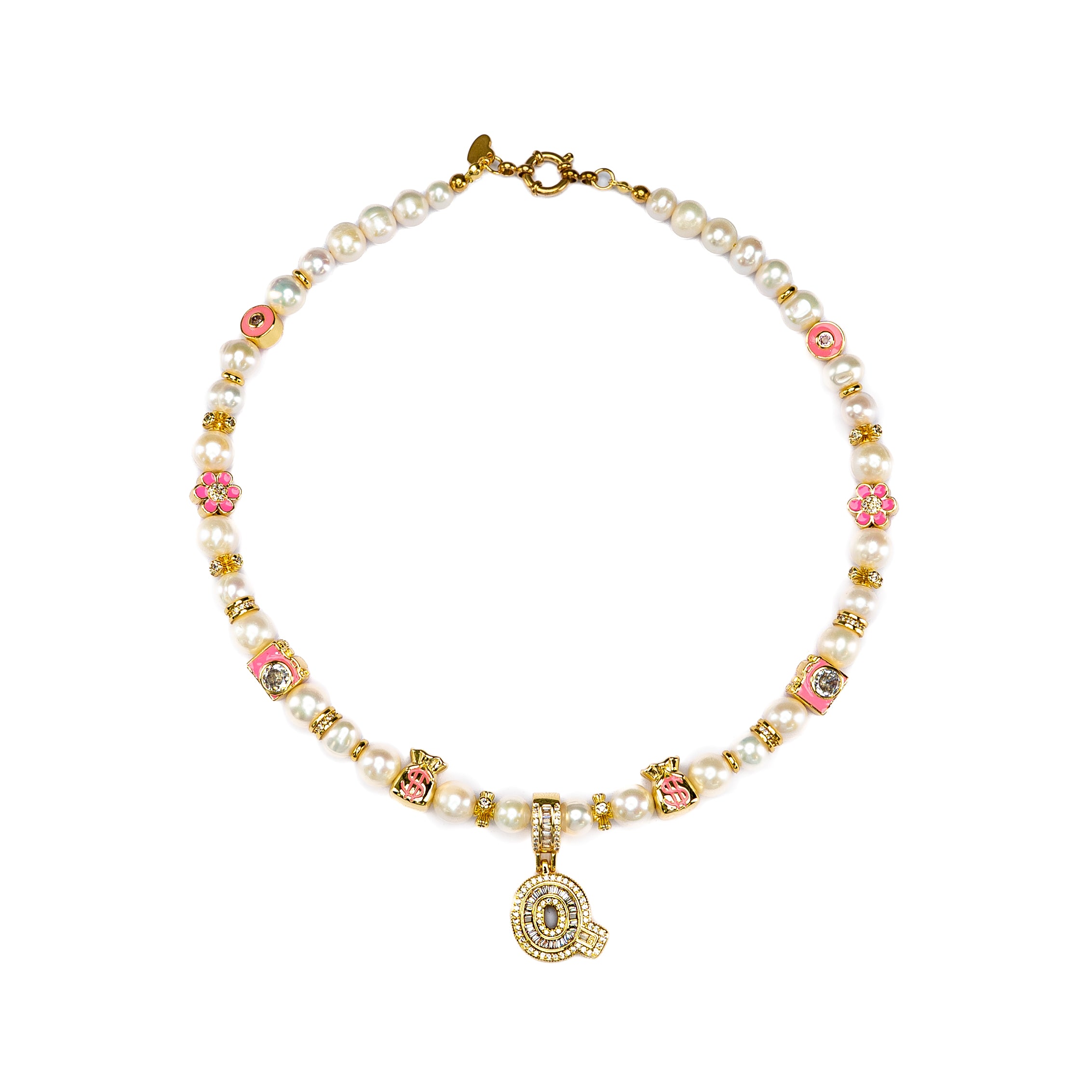 Inicial Pink Pearl Necklace
