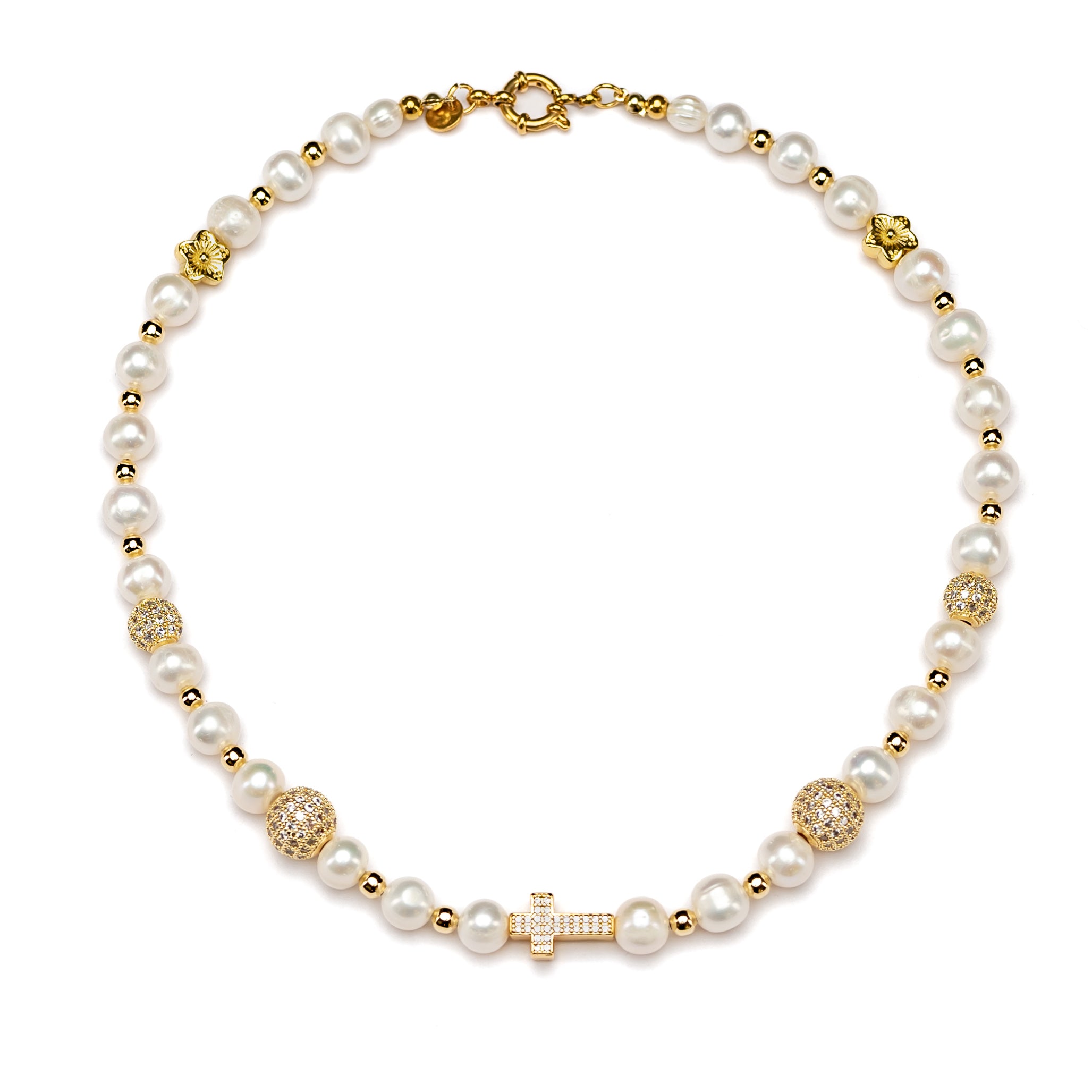 Divine Spark Pearl Cross Necklace