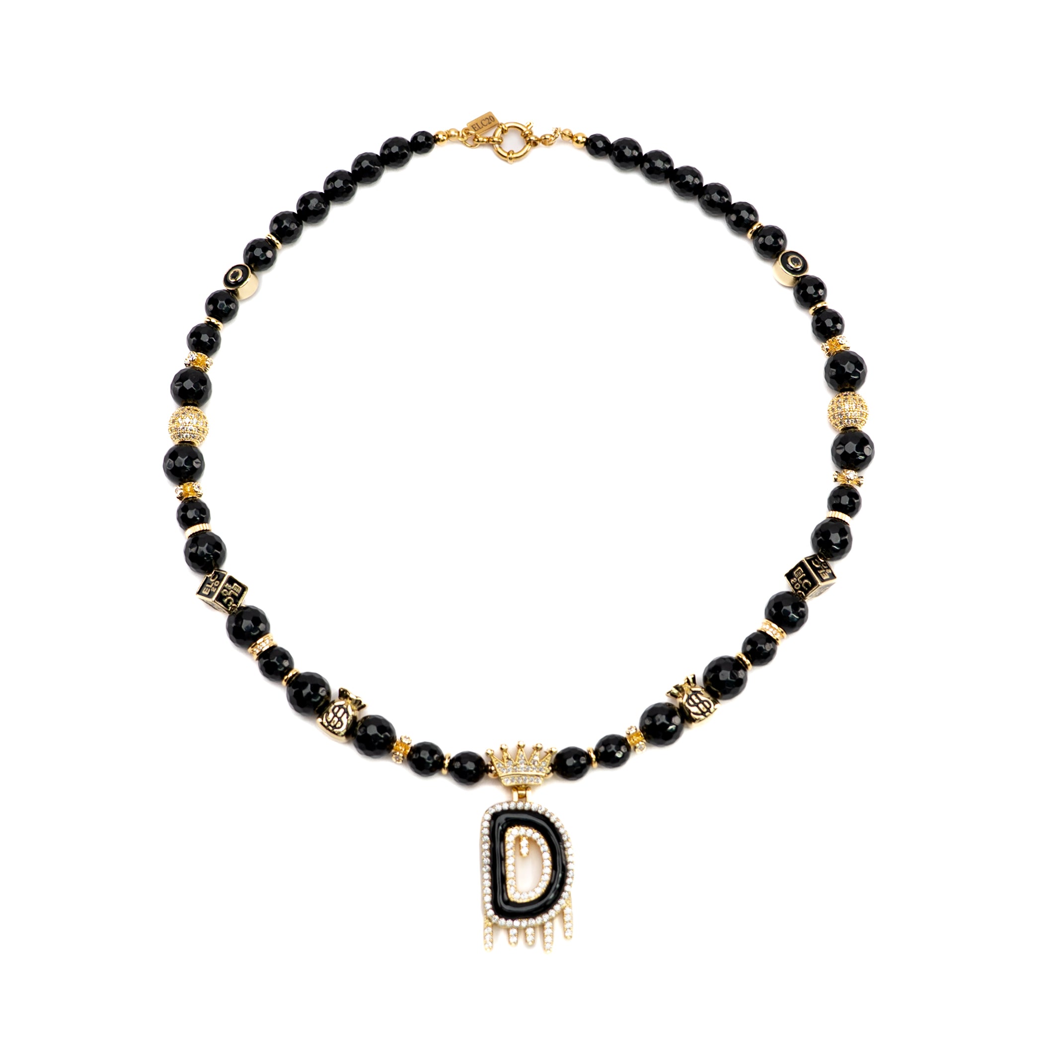 Initials - Crown Pearl black Necklace