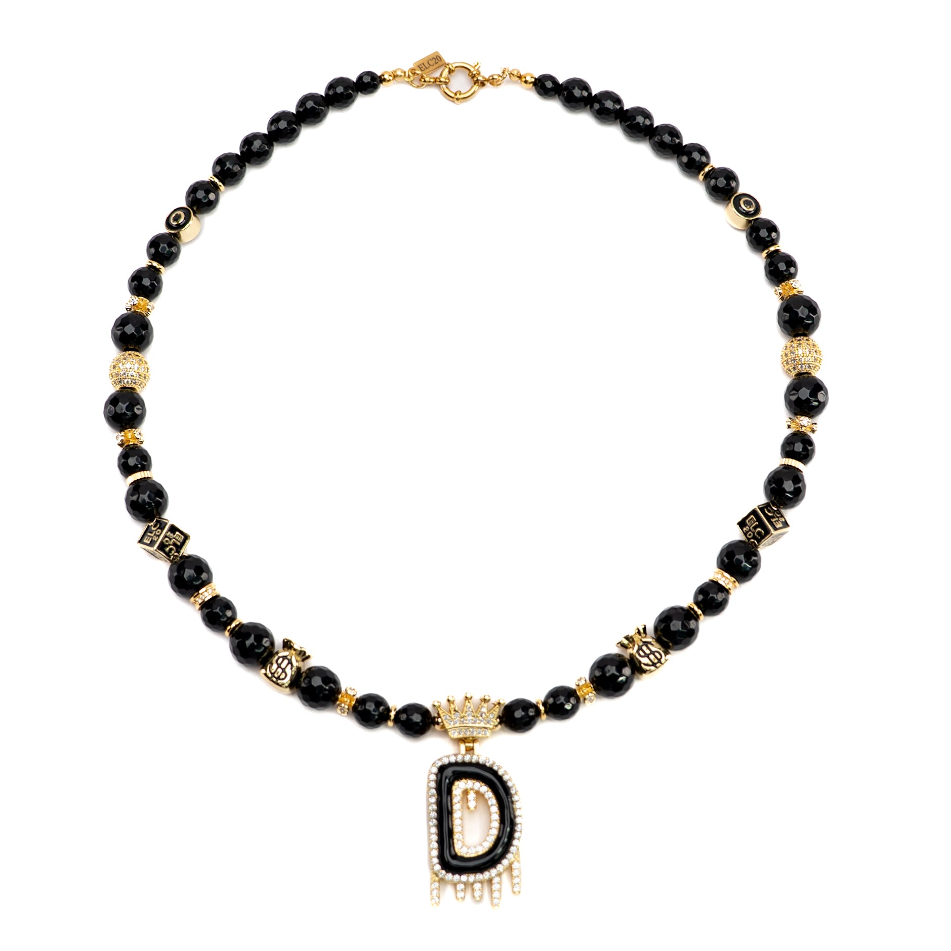 Initials - Crown Pearl black Necklace