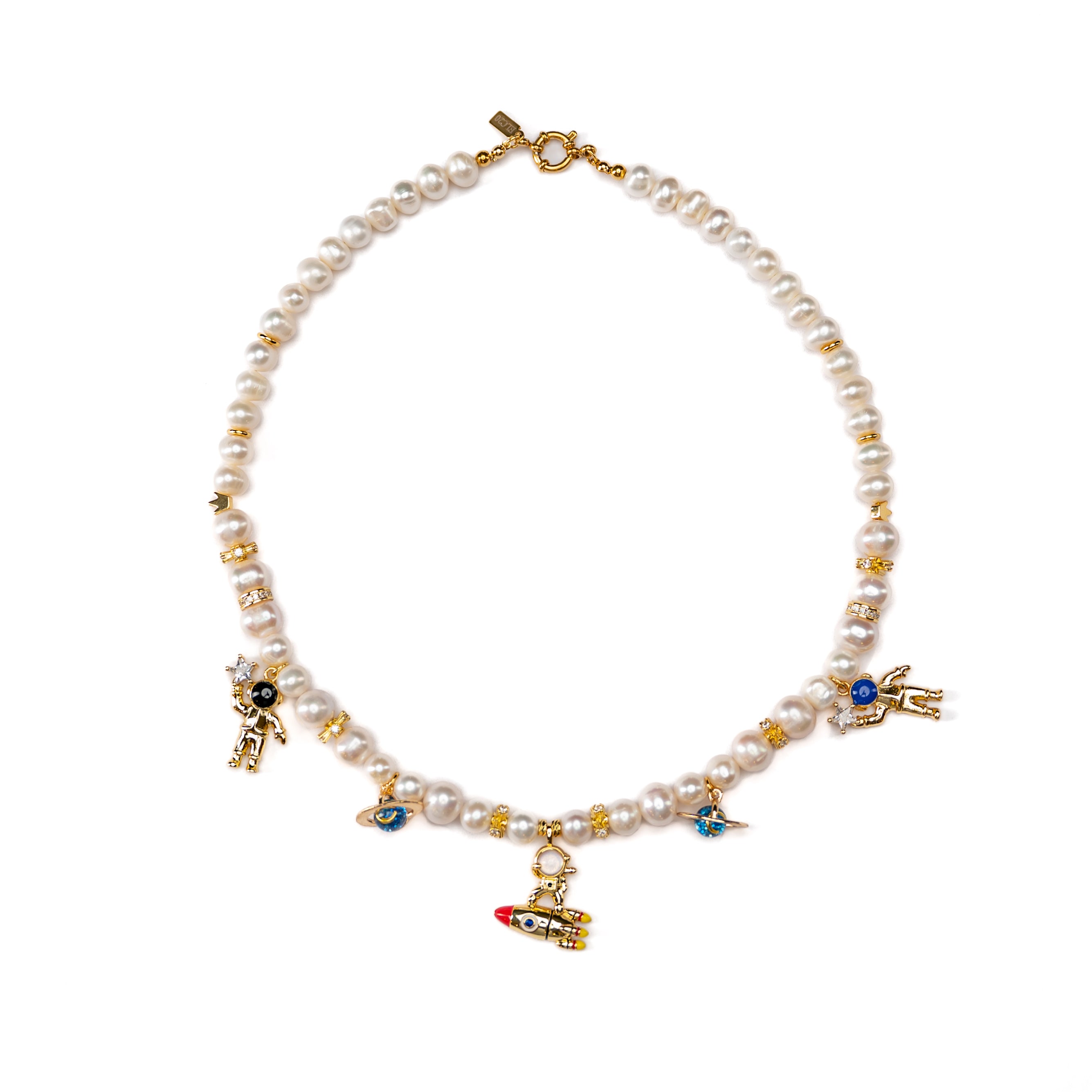 Gold Saturno  Pearl Necklace