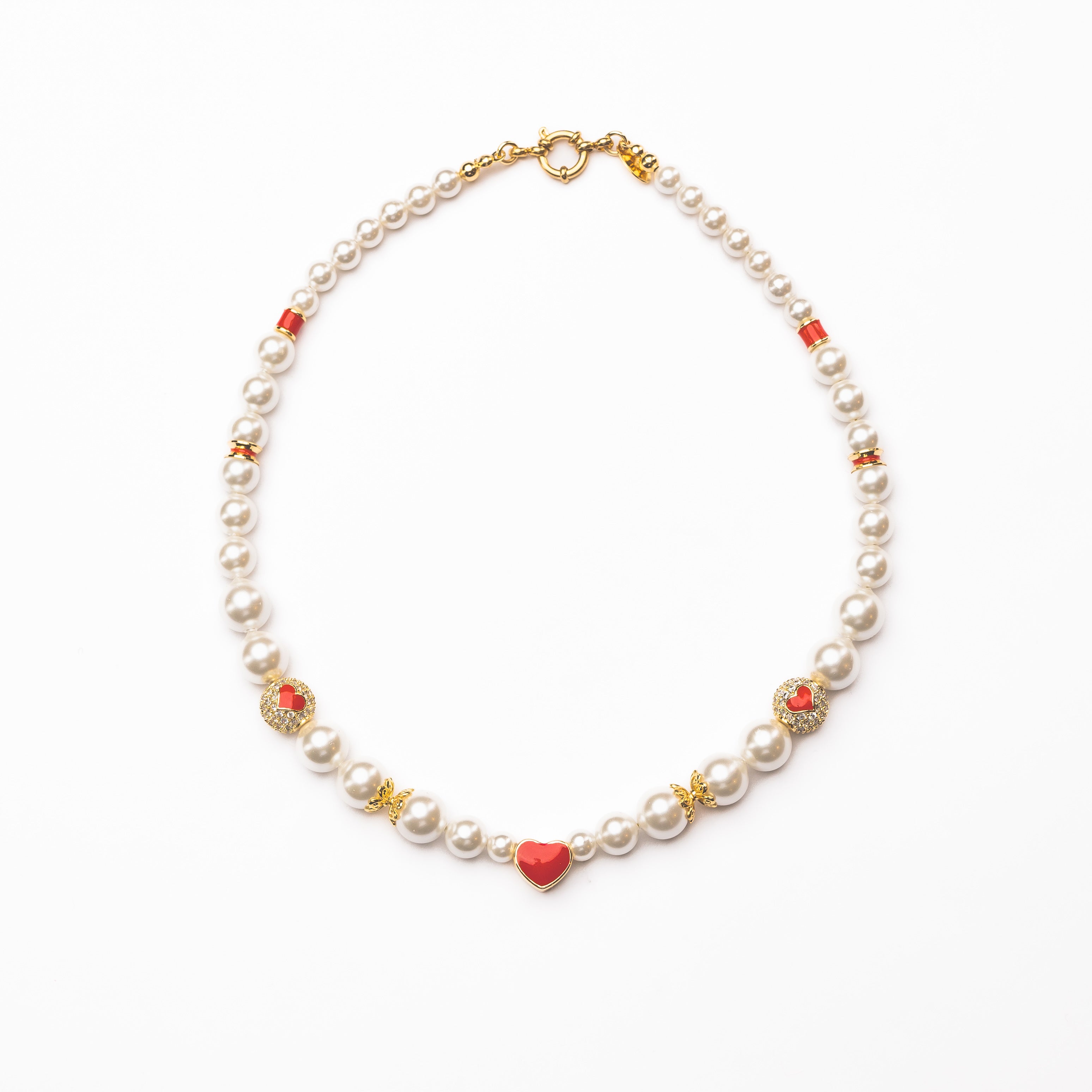 Red Heart Pearl Necklace