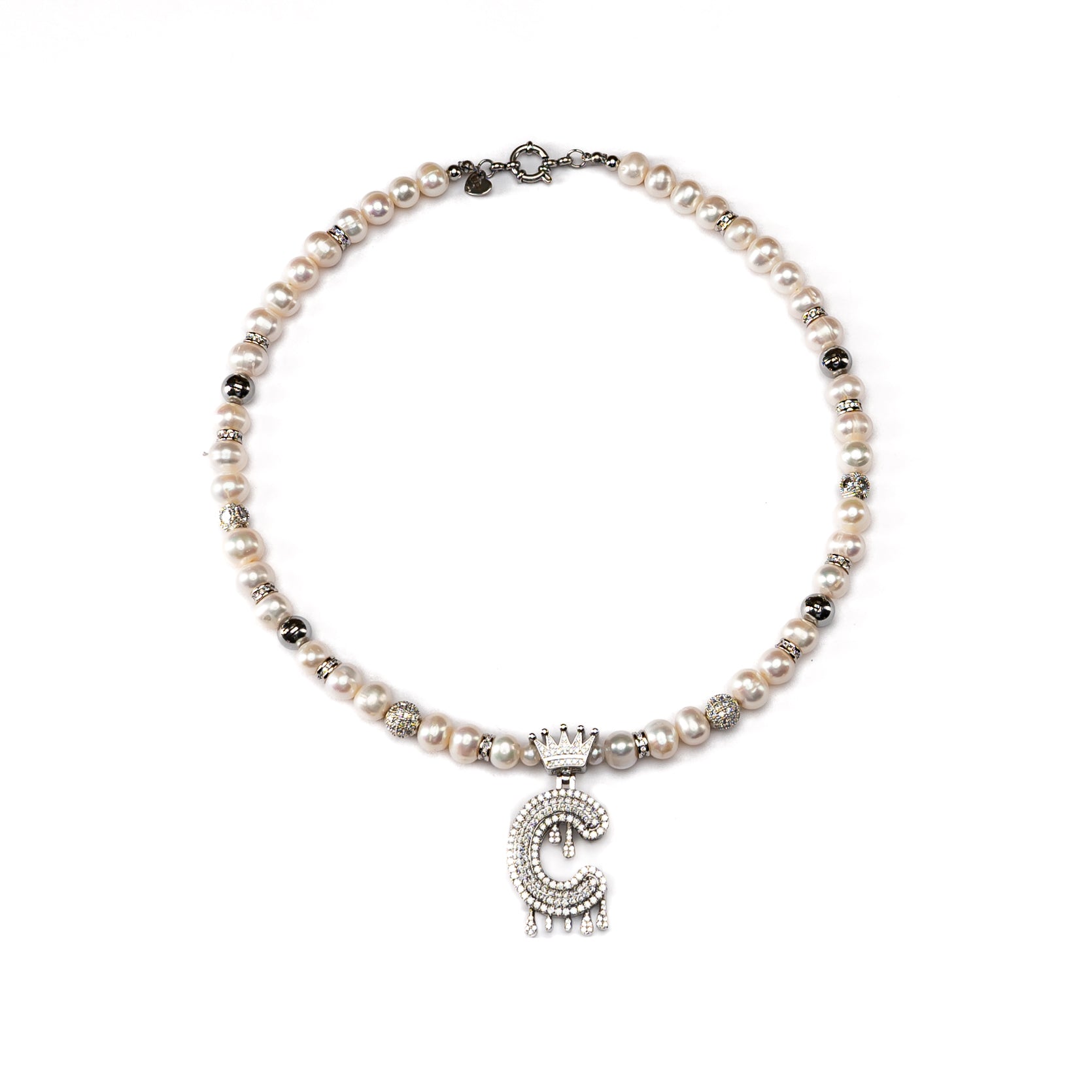 Initials -  Crown Pearl Necklace