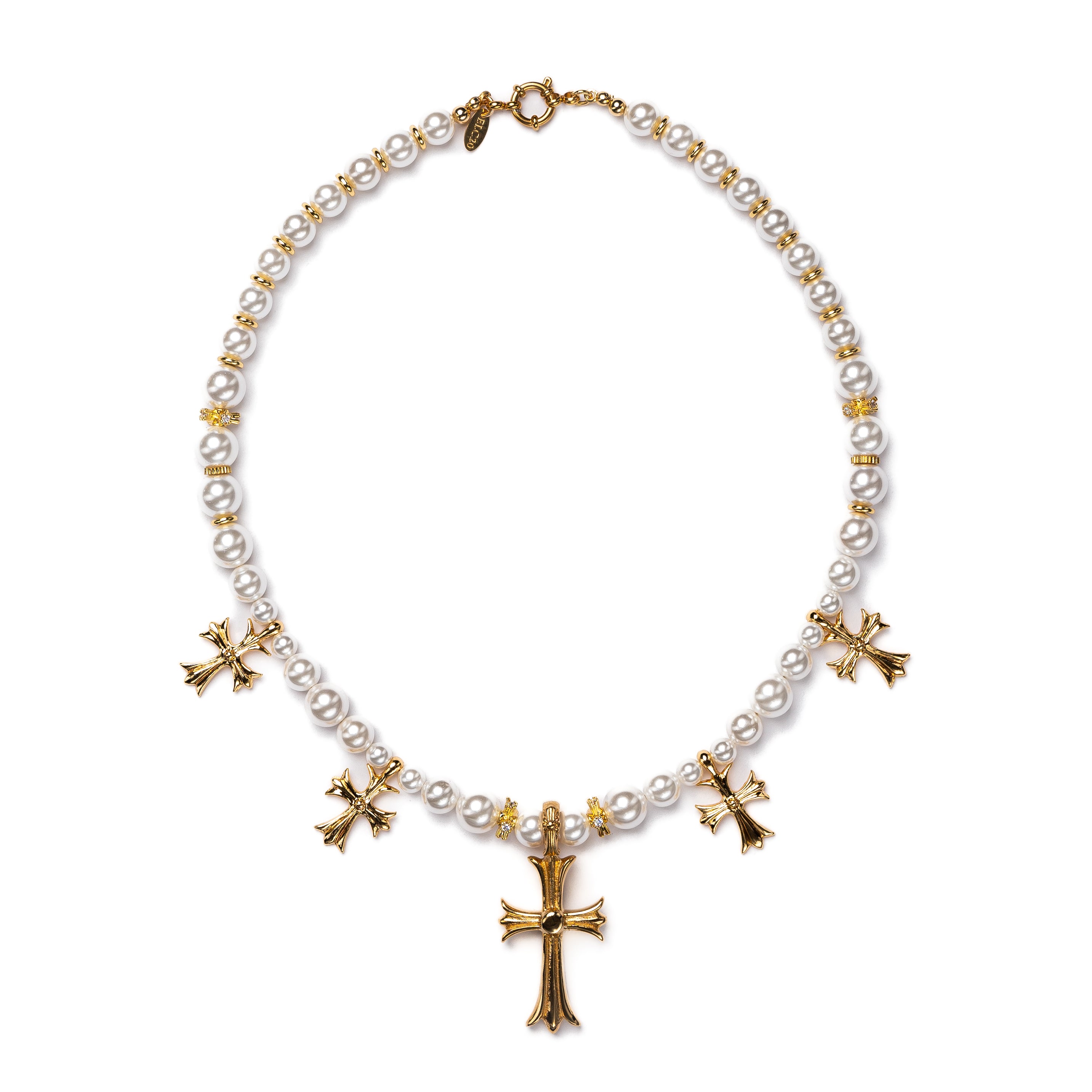 Trop - Gold Sterling Pearl Cross Necklace