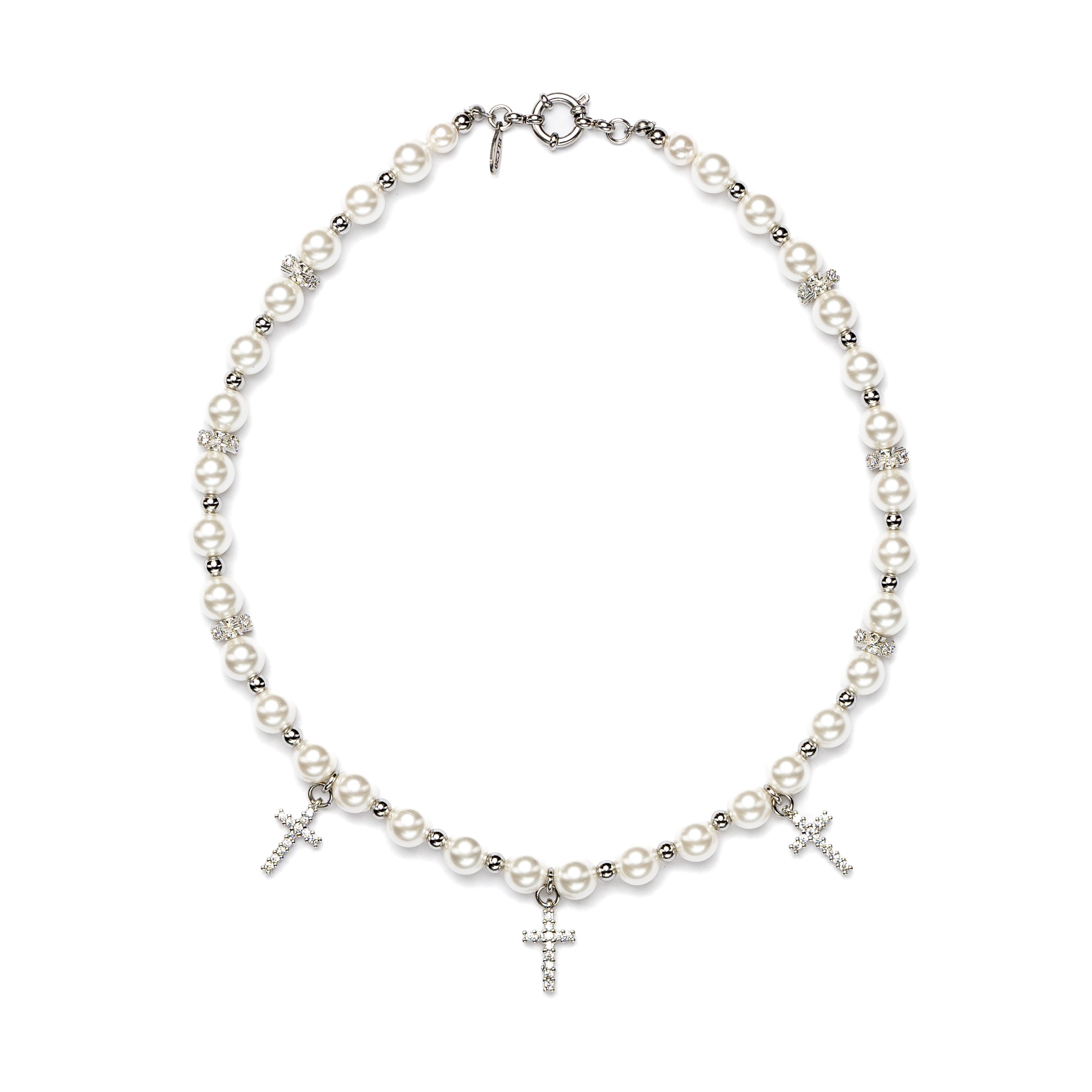 Triple Cross Pearl Necklace