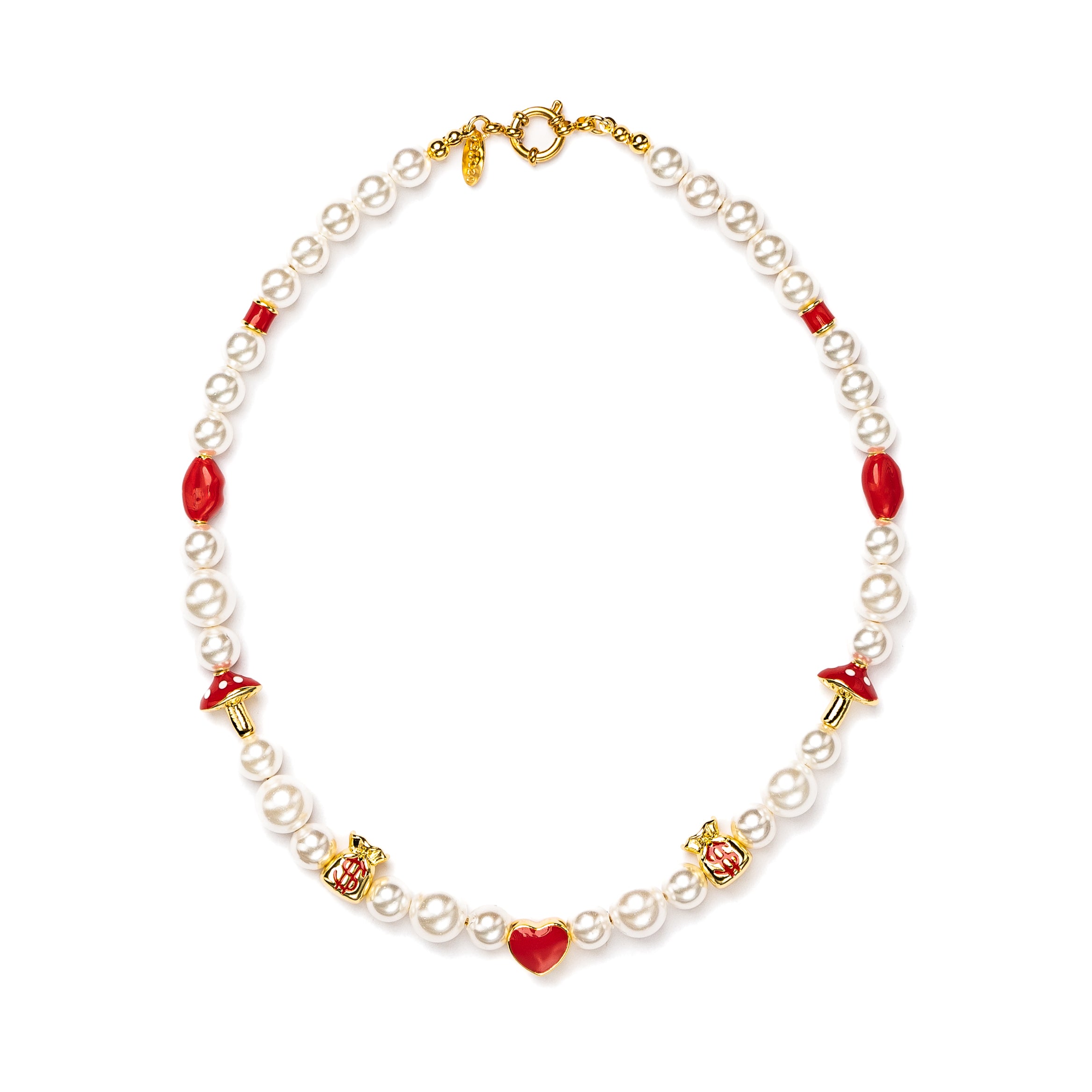 Red Heart Pearl Necklace